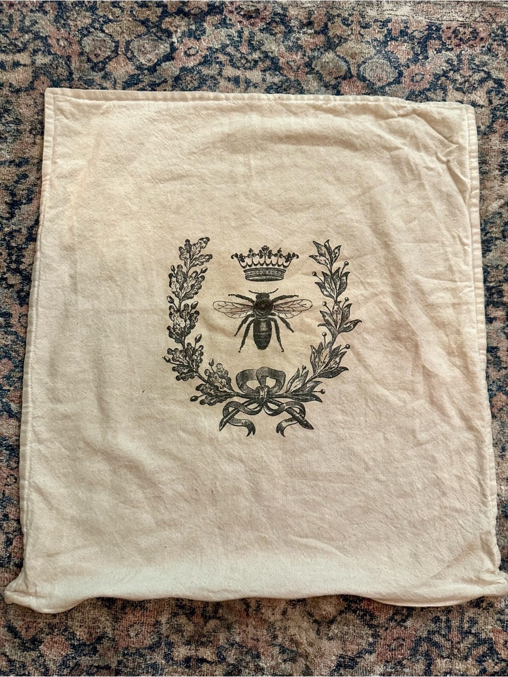 Cream Decorative Bee Pillow Cover with Crown Motif